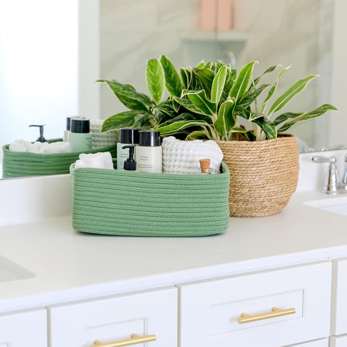 NaturalCozy 13.5”x8.5”x5.5” Rectangle Storage Baskets for Shelves 3 Pack | Cotton Rope Woven Small Baskets for Organizing | Small Storage Bins for Nursery, Bathroom, Closet, Shelf, Decorative