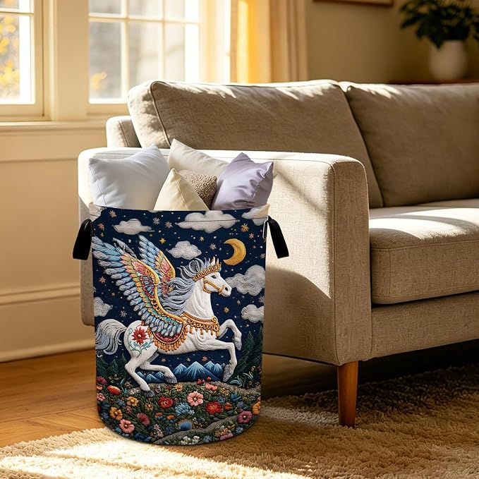 Horse Laundry Basket Foldable Oxford Laundry Hamper With Handle For Room Bathroom Bedroom