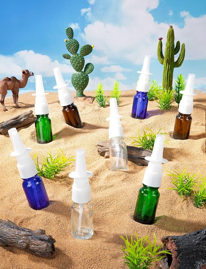 4 Pcs Nasal Spray Bottle, 10ML/0.35OZ 2 Pcs Brown Refillable Glass Fine Mist Empty Nasal Spray Bottle with 1 Funnels and 1 Labels