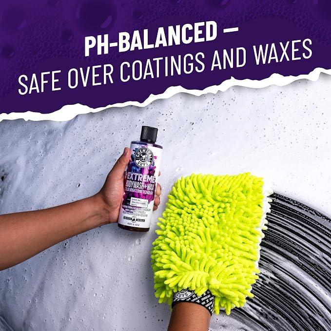 Chemical Guys Extreme Bodywash & Wax Car Wash Soap, 16 oz | Thick clinging foam in cannons, guns or buckets, carnauba adds gloss, gentle on wax and sealant, grape scent