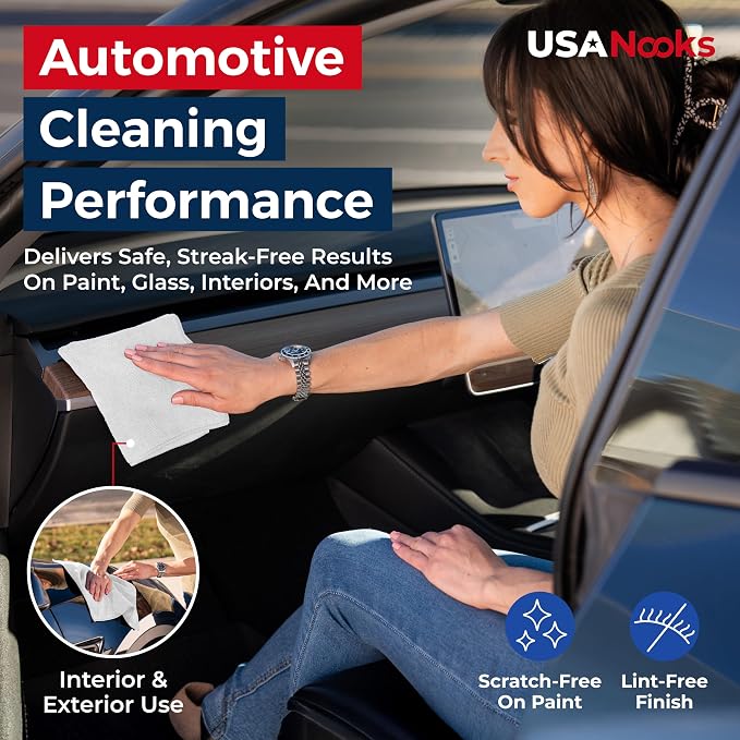 USANOOKS Microfiber Cleaning Cloth - White - 24Pcs (12.5x12.5 inch) High Performance - 1200 Washes, Ultra Absorbent Car Towel Traps Grime & Liquid for Streak-Free Mirror Shine - Car Washing Cloth