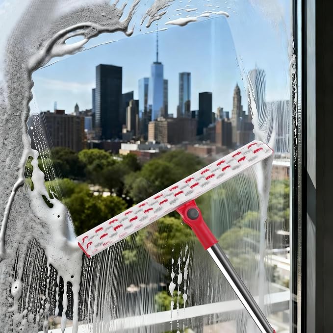 2‑in‑1 Professional Window Squeegee Kit, 86.6" 6‑Section Extension Pole Window Cleaner Tool with 4 Microfiber Cloths, for Indoor & Outdoor High Glass Window Washing