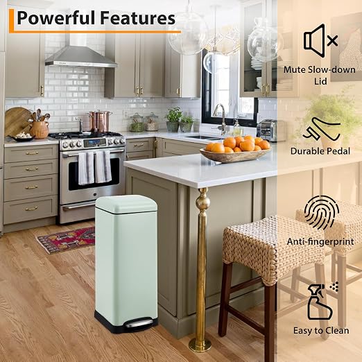 Takywep 8 Gallon/30L Stainless Steel Step Trash Can, Soft Close Pedal Garbage Bin with Detachable Inner Bucket,Fingerprint Resistant,Dual-Use Waste & Recycling Container for Home Kitchen