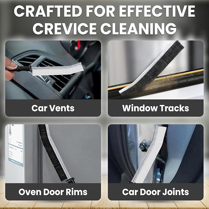 Crevice Cleaning Brush Set 3Pcs Hard Bristle Tools for Narrow Spaces | Includes 2 Black & 1 White Grout Scrub Brushes for Tile Floors, Bathroom, Shower, Window Tracks & Kitchen Cleaning.