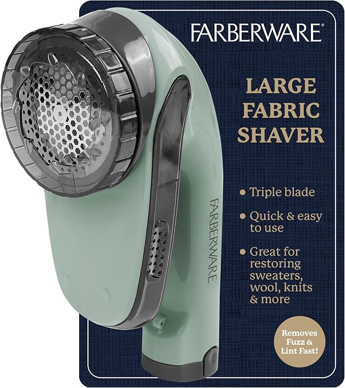 Farberware Fabric Shaver & Lint Remover for Clothing, Large, Triple Blade | Sweater shaver removes pilling, fuzz, and lint balls from clothes, couch, and furniture, battery operated