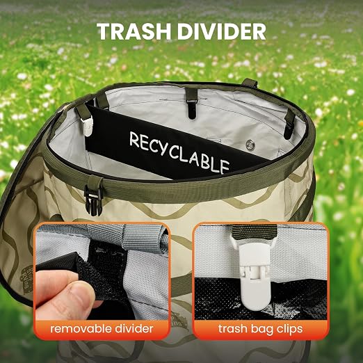 Pop-Up Trash Bin, Collapsible Trash Can, Green | with Removable Divider, for Camping, Laundry, Storage and Garden, Waterproof and Tear Resistance with Air Vent