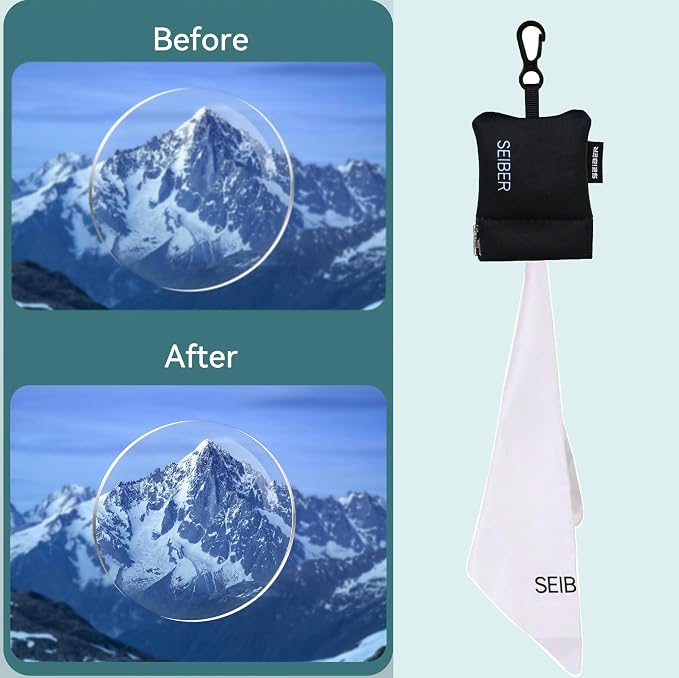 SEIBER Microfiber Eyeglass Cleaning Cloth with Pouch Keychain, 3PCS, Black | For Glasses,Cameras,Screen, Self-Closing Bottom,Ultra-Soft, Scratch-Free,Streak-Free, Lint-Free,Reusable and washable