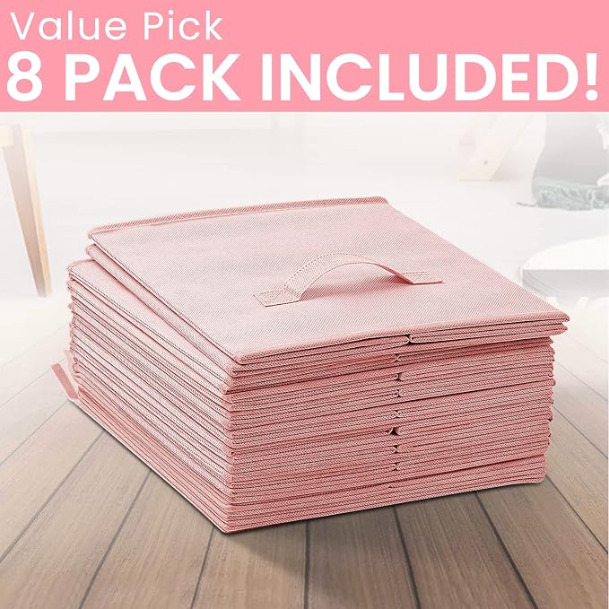 Storage Cubes - 11 Inch Heavy Duty Fabric Storage Bins for Shelves Closet, Cube Organizer - 8 Pack Collapsible Cube Storage Bins Baskets for Organizing Clothes Blankets Toys (Pink)
