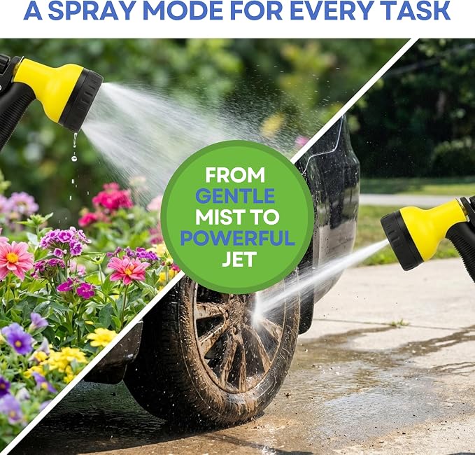 J&B XpandaHose 150ft Expandable Garden Hose, Lightweight, Brass Connectors | Ultra Strong 3750D fabric, 4-layer latex core, expands 3X, kink & leak-resistant, 10-pattern nozzle, storage bag