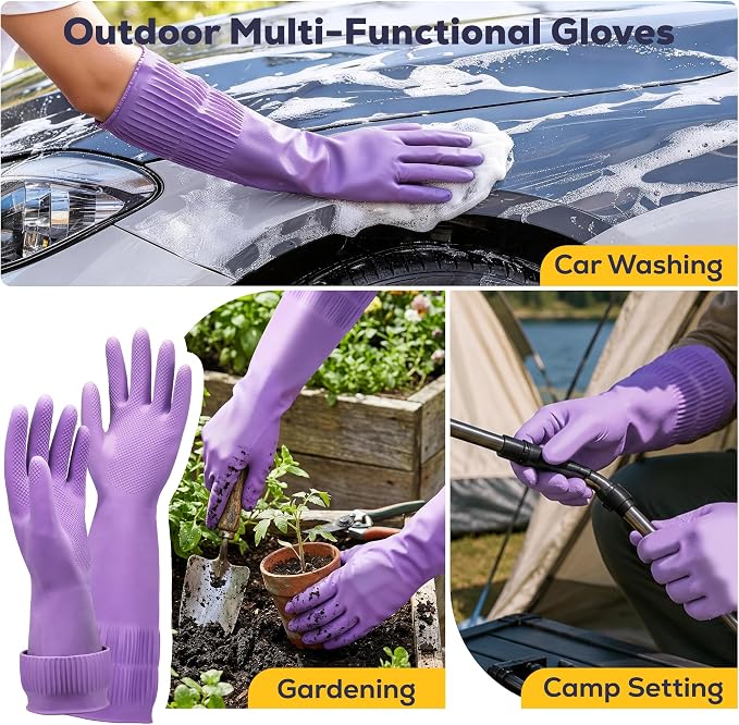 FMP Brands 3/6/12/60 Pairs 15 Inch Extra Long Rubber Dishwashing Gloves - Non-Slip for Cleaning, Kitchen, Bathroom, Gardening