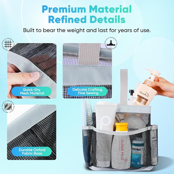 EUDELE Mesh Shower Caddy Portable for College Dorm Room Essentials, Shower Caddy Dorm with 9-Pocket Large Capacity for Beach, Swimming, Gym, Camping, Travel essentials
