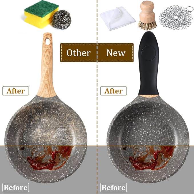 Patelai Cast Iron Cleaning Kit, Chainmail Scrubber Brush,Classic Color | Cast Iron Accessories with 2 Grill Scrapers, Handle Holder, Dish Cloth, Wall Hook for Cast Iron Pan Skillet Camping Kitchen