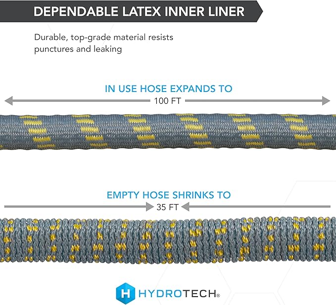 HydroTech 100 ft Expandable Burst-Proof Garden Hose, 5/8 in Diameter | Patented Force Control Technology delivers lightweight, kink-free flexibility, compact storage and dependable durability.