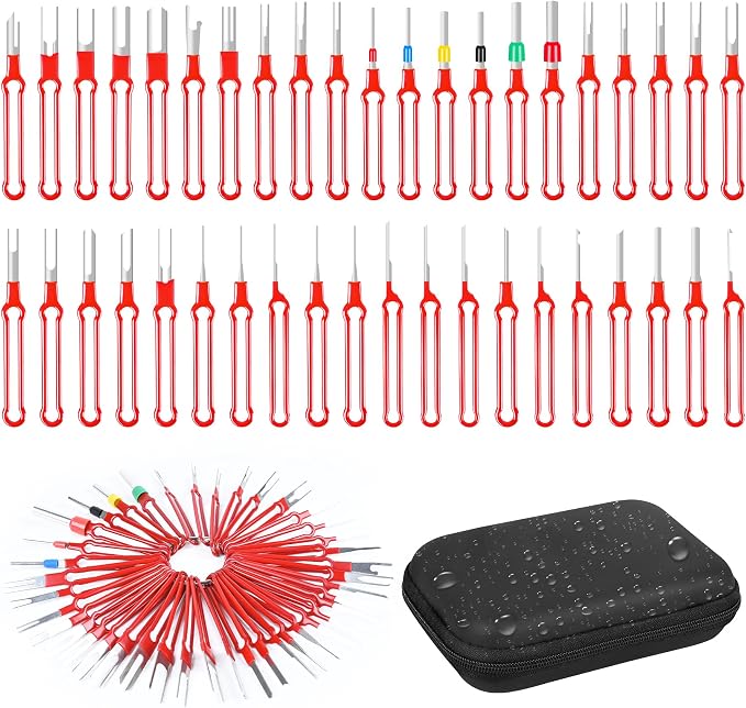 Terminal Removal Tool Kit 41 Pcs Depinning Tool Electrical Connector Pin Removal Tool Kit Pin Extractor Tool Set Wire Terminal Release Tool for Automotive Car Household Devices - Red