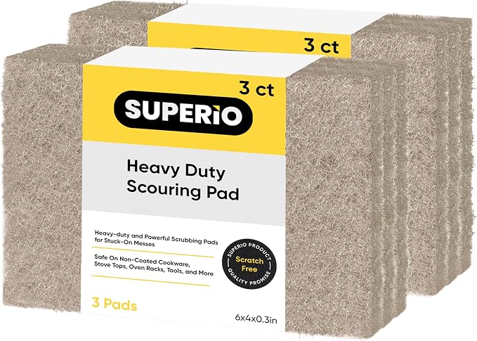 Natural Scouring Pad Non-Scratch Sisal Plant Based Scrubber Cleaning Scrub Pads, Eco-Friendly Reusable Kitchen Scrubbing Pad Pack of 6, by Superio