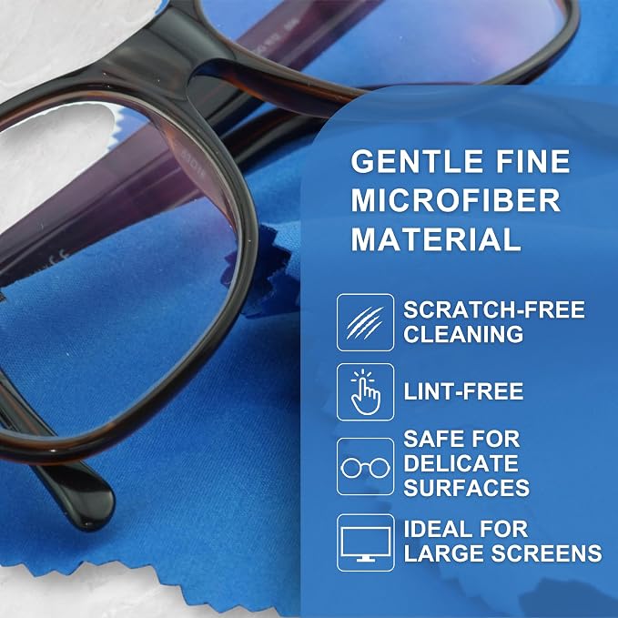 Eco-Fused Microfiber Cleaning Cloth - 7x6'' Microfiber Cloth - Pack of 6 Blue Lens Cleaning Wipes - Cleaning Cloth for Glasses, Eyeglasses, Camera Lens & Phones