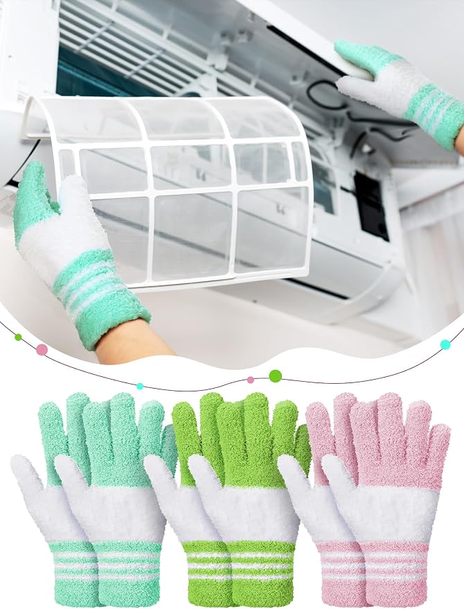 Patelai 3 Pairs Microfiber Dusting Gloves for Plants Leaf, Large | Yellow, Blue, Pink, White,Plant Cleaning Gloves, Reusable Washable Gloves,House Furniture Blinds Dusting