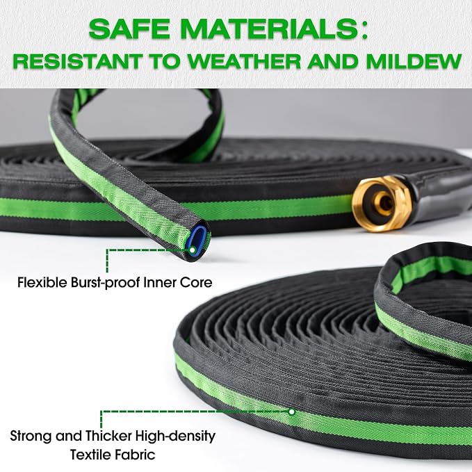 25FT Lightweight Super Flexible Garden Hose | Lightweight, Super Flexible, Non-Expanding, Kink-Free, Ideal for Yard Outdoor Use (Black-Green)