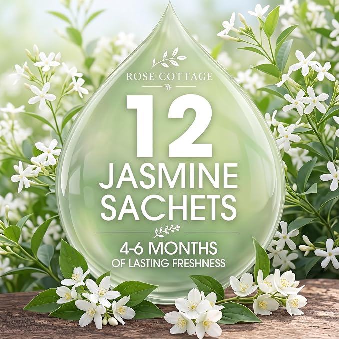 Large 12 Packs Jasmine Hanging Scented Sachets Long-Lasting Closet Deodorizer Air Freshener Fabric Refresher Odor Eliminator for Drawer Home Fragrance Gift Set