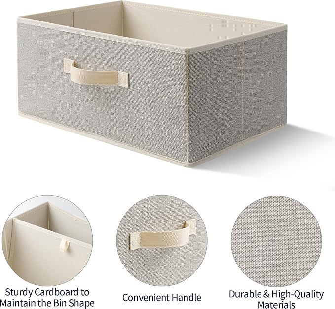 Storage Baskets, 15.7-Inch Woven Fabric Bins, Storage Cubes with Reinforced Handles, Organizer Bins for Closet Shelves, Foldable, for Toys, Clothes, Natural Beige (4PCS/Beige-15.7*11*7.8inch)
