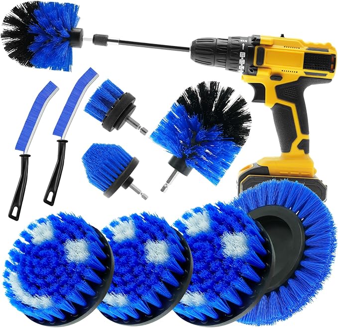 10 Pcs Drill Brush Attachment Set, Drill Scrubber Brush Kit, Drill Cleaning Brush, Scrub Brush for Grout Floor Tub Shower Bathtub Tile Sink Toilet Bathroom Kitchen Car Blue