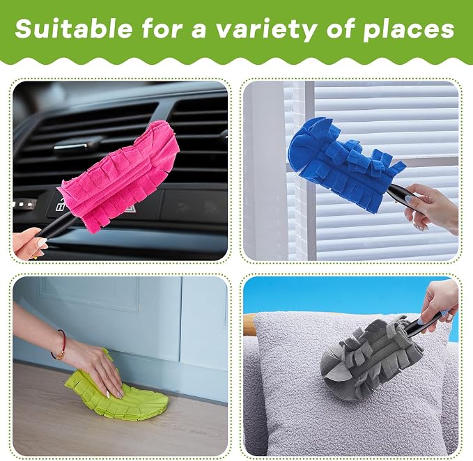 Zubebe 6 Pcs Reusable Duster Refills Fleece,Bright Color | Soft Polyester Fiber Flat Duster Refill Multi Surface Washable Cleaning Pad Tools for Home, Blinds, Car, Pet, Furniture, Fans