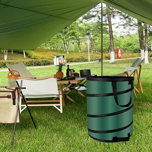 Camping Trash Can, Pop Up Collapsible Garbage Can, 10 Gallons, Foldable Recycle Bin Made of 600D Oxford Cloth for Gardening, Camping and Home Storage (Green)