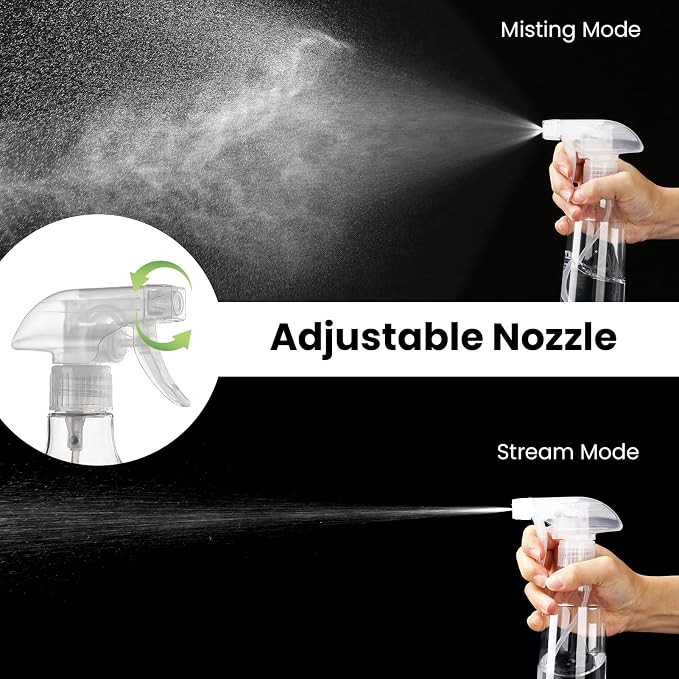 2 Pack 360° Reverse Plastic Spray Bottles 10oz Empty Spray Bottle | Adjustable Nozzle, 310ml Fine Mist Spray Bottle for Hair, Cleaning Solutions, Cooking, Plant, Essential Oils, Clear