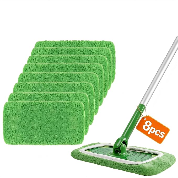 AmaVins Microfiber Mop Pads, 8Pcs Reusable for Sweeper Mop | Wet Mopping & Dry Sweeping, Washable, for Hardwood & Multi-Surface Floors, Durable Microfiber, Easy Cleaning Refills
