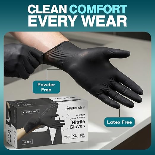 Disposable Black Nitrile Gloves X Large 100 Count - Extra Thick 4.5 Mil - Powder and Latex Free Rubber Gloves - Surgical Medical Exam Gloves - Food Safe Cooking Gloves