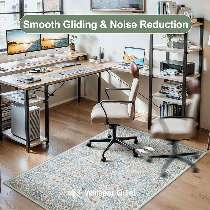 Anidaroel 36"x48" Green Floral Office Chair Mat for Hardwood Floor, Office Rugs for Rolling Chair, Computer Gaming Chair Mat, Under Desk Chair Floor Mat Large Protector Carpet for Office Chair