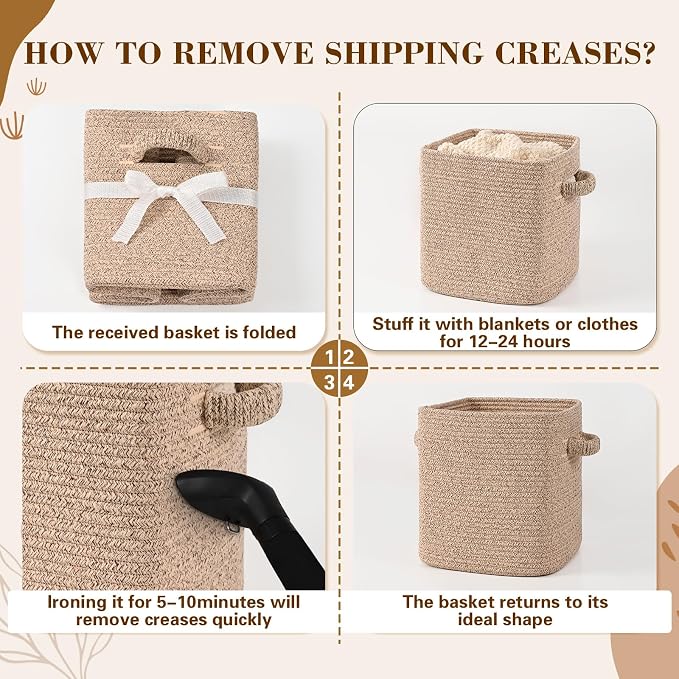 11 Inch Storage Cubes, 6 Pack Cube Storage Bins for Organizing, Cotton Rope Woven Baskets for Shelves, Bathroom, Kids Room, Closets, Baby Nursery