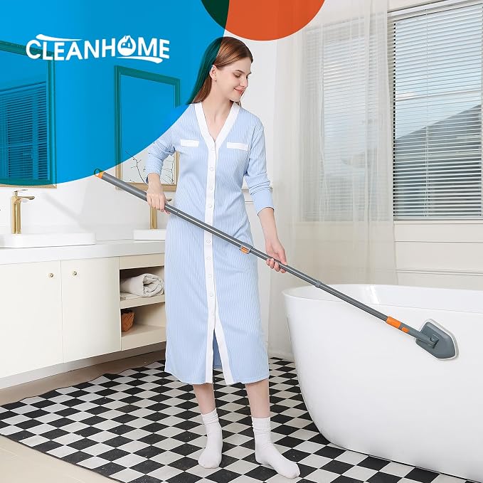CLEANHOME Tile Tub Scrubber Brush with 3 Different Function Cleaning Heads and 56" Extendable Long Handle-No Scratch Shower Scrubber for Cleaning Bathroom Kitchen Toilet Wall,Bathtub,Sink