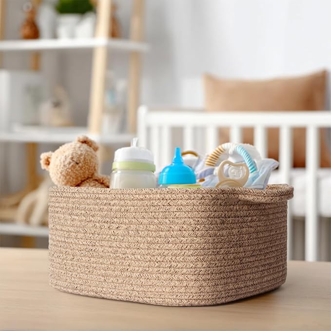 Cute Brown Gift Basket, Woven Baskets for Gifts Empty, Cotton Rope Storage Bin for Organizing, Decorative Dog Toy Box, Baby Nursery Organizer, Wicker Easter Basket with Handle, Room Decor