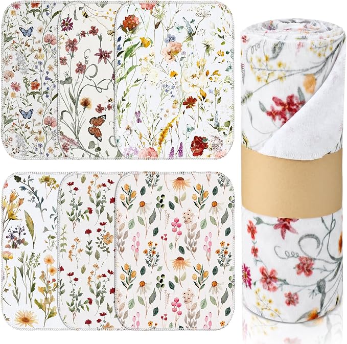 Reusable Kitchen Cloths Cotton Towel, 36 Pack, Vintage Wildflower | Washable 9.84x11.81in, Paperless Towel Rolls Bulk, Cleaning Cloth Napkins for Dishes