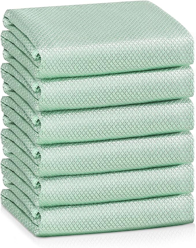 Nanoscale Cleaning Cloth,Easy Clean Fish Scale Microfiber Glass Cleaning Cloths Streak Free for Window Car Mirrors Windshield Lint Free Microfiber Polishing Cleaning All-Purpose Towel Pack of 6(Green)