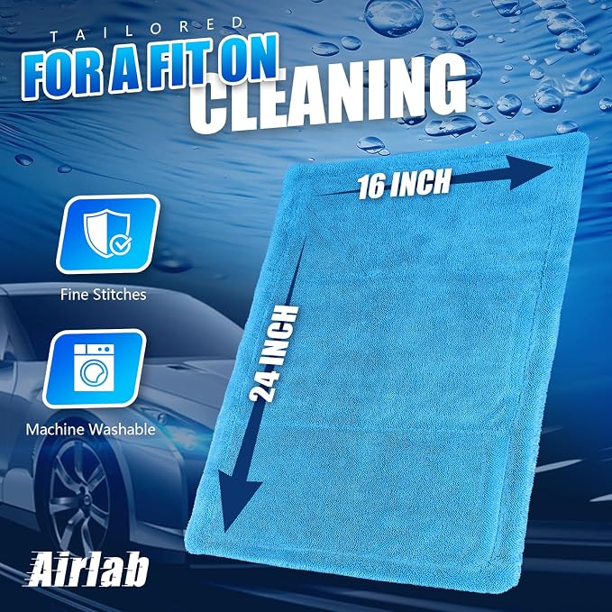Airlab Microfiber Towels Cars Wash Drying Cleaning Cloth, Light Blue | Thick Plush Auto Detailing Super Absorbent for Interior & Exterior Lint Free, Streak Free, 24 x 16 Inch, Pack of 1