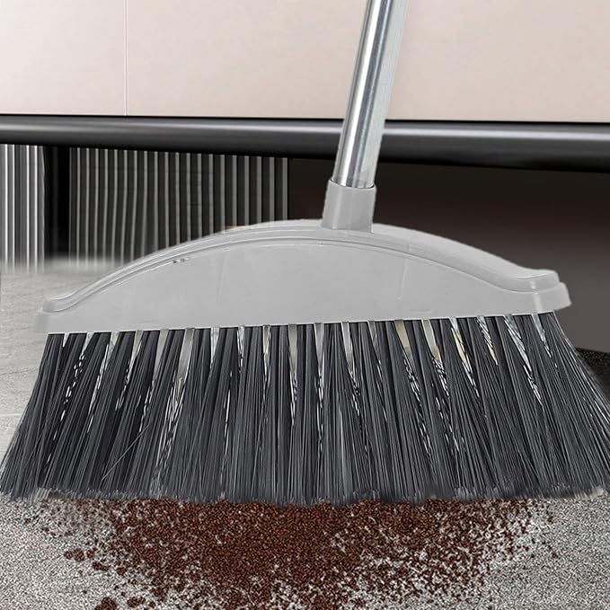 Abaodam Indoor and Outdoor Cleaning Broom with Long Handle, Heavy Duty Floor Sweeping Broom for Pet Hair and Dust Removal, Nordic Gray Handheld Floor Cleaning Tool for Home Use