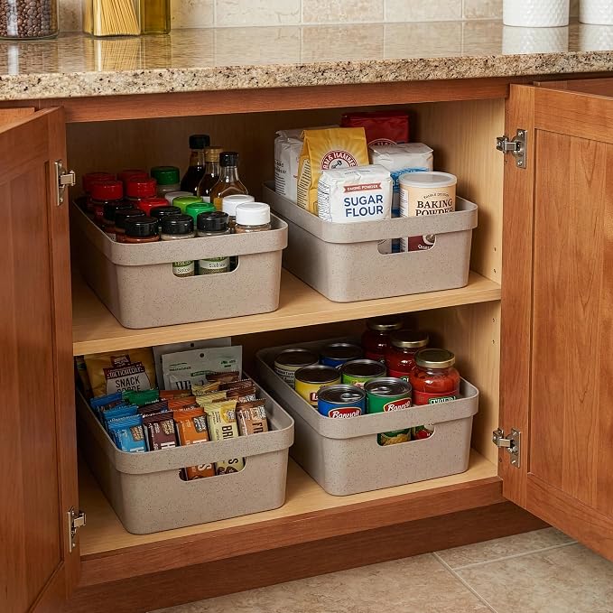 BINO | Plastic Storage Bins, 9 Liter - 2 Pack, Taupe | THE MODERN COLLECTION | Plastic Bins for Organization | Woven Storage Baskets for Organizing | Pantry Shelf Organizer Basket Container Bin