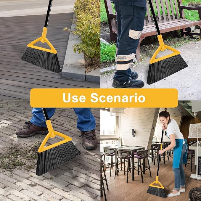 Heavy Duty Yellow Angle Broom with Long Handle - 1 Pack | Versatile Indoor/Outdoor Sweeping, for Courtyard/Garage/Sidewalk/Kitchen/Lobby/Canteen, Durable & Efficient