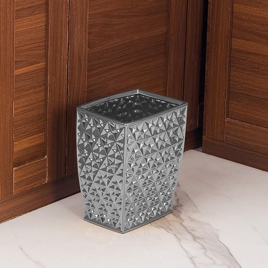 Ceramic Rectangular Small Trash Can - Wastebasket, Garbage Container Bin for Bathroom, Bedroom, Kitchen, Home Office, and Kids Room, Holds Waste, Recycling - Silver | Garbage Container Bin for Bathroom, Bedroom, Kitchen, Home Office, and Kids Room, Hol...