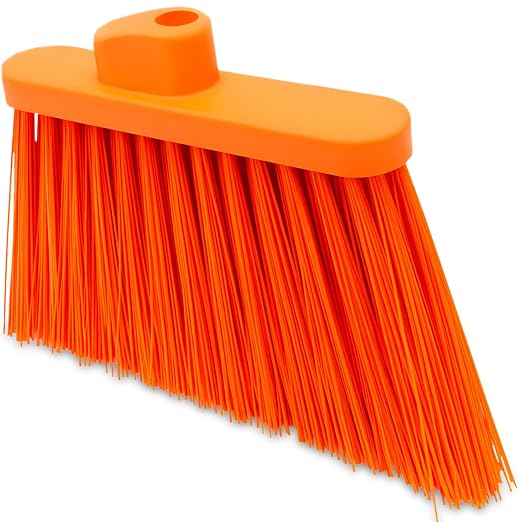SPARTA Plastic Broom Head, Angled, Un-Flagged for Large Debris Indoor, Outdoor, Home, Restaurant, Lobby, Office, 12 Inches, Orange