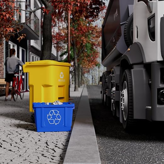 14 Gallon Rectangular Blue Recycling Bin | Inside Outside Curbside | Stackable Box for Paper Plastic