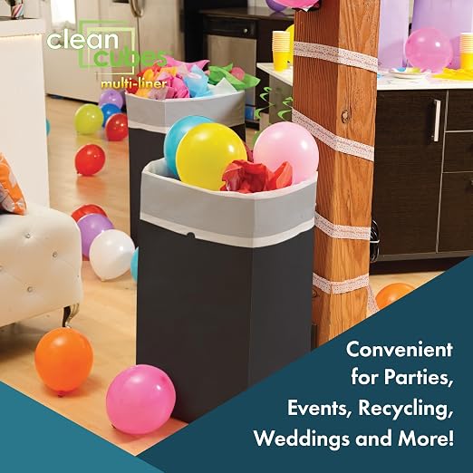 Clean Cubes 30 Gallon Multi-Liner Pop-Up Trash Cans, 3-Pack (Black) | 3 Stacked Liners Per Bin, 9 Uses Per Pack, Swap Liners Without Touching Trash, No Assembly, Designed to Be Seen, Not Hidden