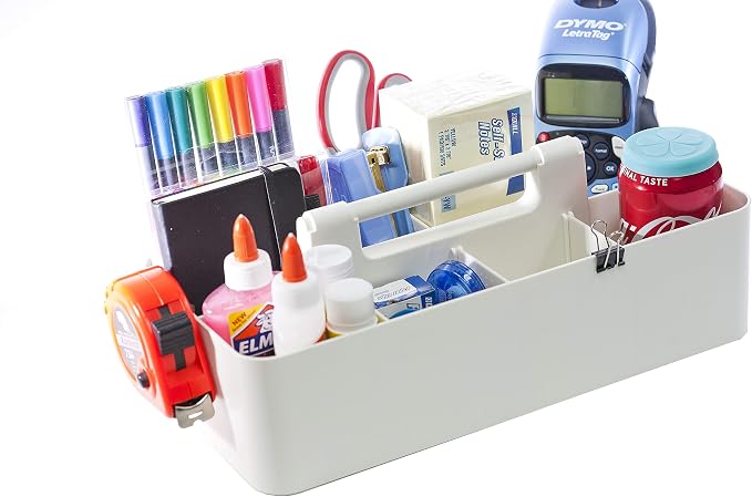 New Plastic Portable Makeup Organizer Caddy Tote Divided Basket Bin with Handle, for Bathroom Storage - Holds Blush Makeup Brushes, Eyeshadow Palette, Lipstick - Extra Large Made In USA (Ivory)