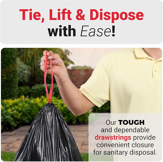 Reli. 30 Gallon Trash Bags Drawstring | 150 Count | Black | 30 Gallon Garbage Bags Heavy Duty | Large 30 Gal | 30 Gal Garbage Bags Heavy Duty | Large