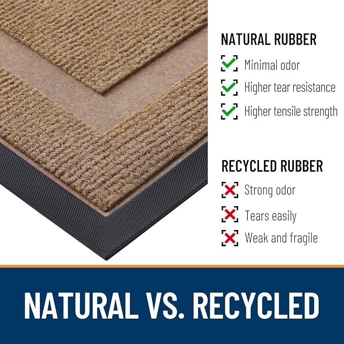 OLANLY Front Door Mat Outside 59x34, All-Season Heavy-Duty Rubber Doormat | Light Brown, Absorbent, Stain Fade Resistant, Waterproof Non-Slip Backing, Low-Profile Indoor Outdoor Floor Mat for Entryway