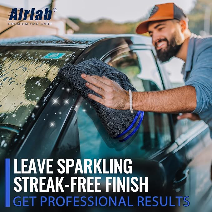 Airlab Microfiber Towels Cars Wash Drying Cleaning Cloth, Grey-Blue | Thick Plush Auto Detailing Super Absorbent for Interior & Exterior Lint Free, Streak Free, 35 x 24 Inch, Pack of 1