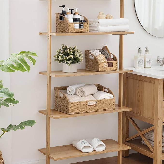 StorageWorks Paper Rope Shelf Baskets,Pantry Storage Baskets,Natural,3-Pack | Pantry Storage Baskets,Wicker Baskets with Handles,Handwoven Wicker Storage Baskets for Shelves,Pantry Organizers and Storage