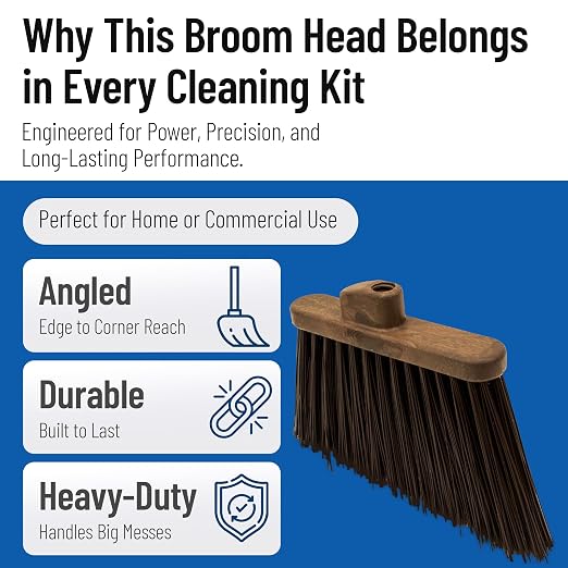 SPARTA Plastic Broom Head, Angled, Un-Flagged for Large Debris Indoor, Outdoor, Home, Restaurant, Lobby, Office, 12 Inches, Brown, (Pack of 12)